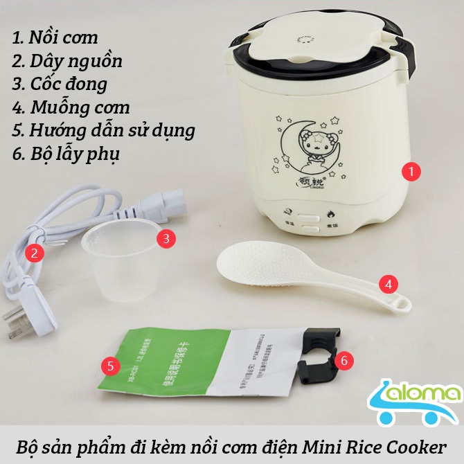 Nồi cơm điện Mini Rice Cooker dung tích 1.2L cho 2 người ăn sử dụng công nghệ gia nhiệt đa chiều giúp cơm chín đều ngon