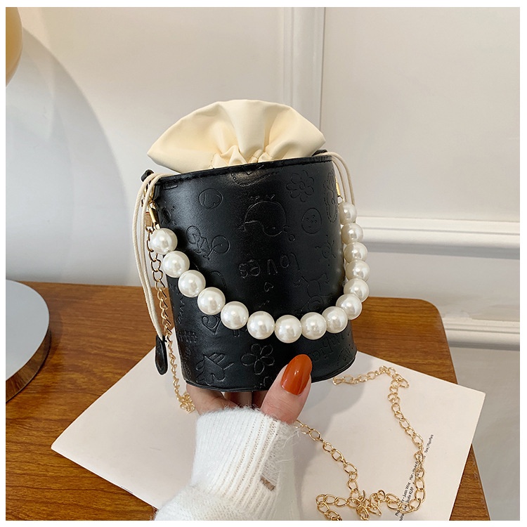 Túi đeo vai IELGY hình trụ đính ngọc trai hợp thời trang sang trọng cho nữ