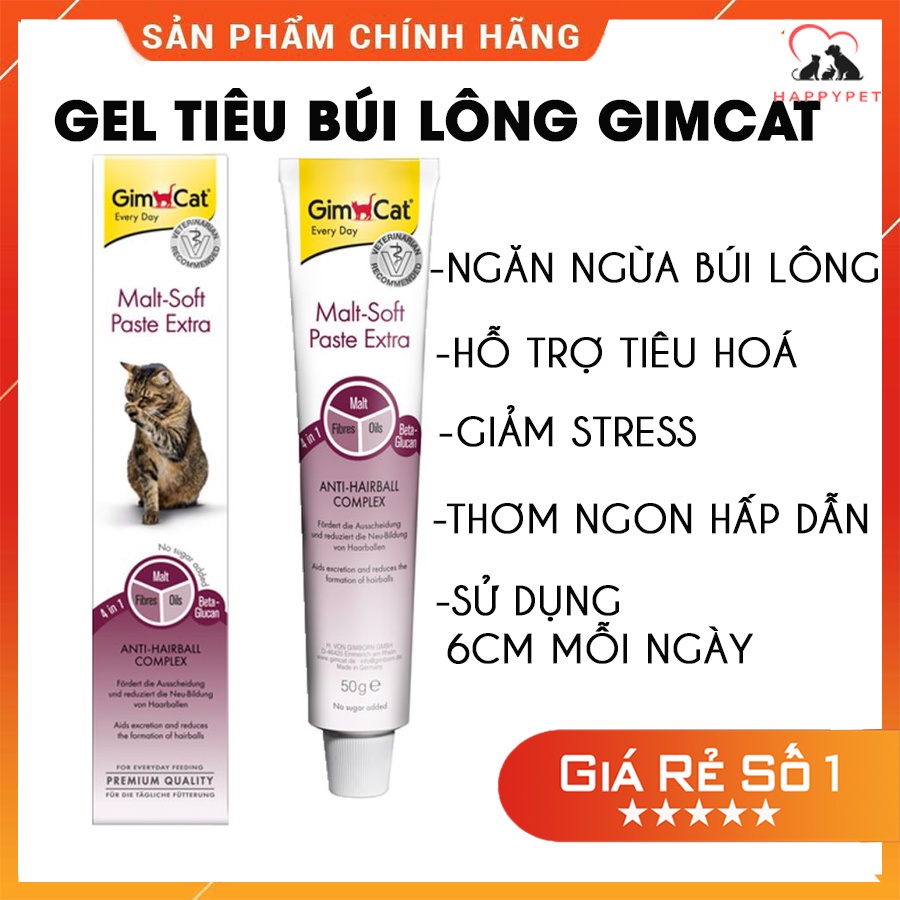 Gel tiêu búi lông gimcat malt-soft paste extra cho mèo, thúc đẩy bài tiết búi lông 50g nhập Đức