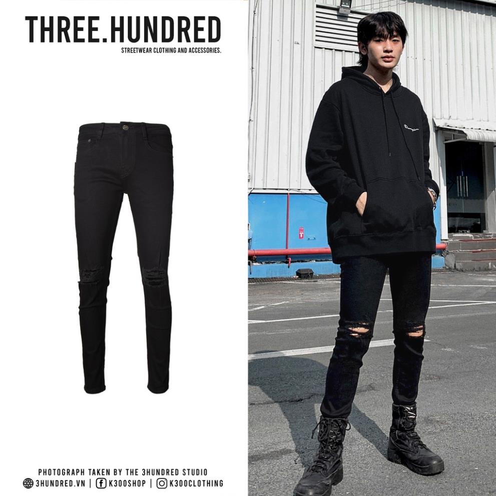 QUẦN JEANS NAM SKINNY RÁCH NGANG GỐI MÀU ĐEN New