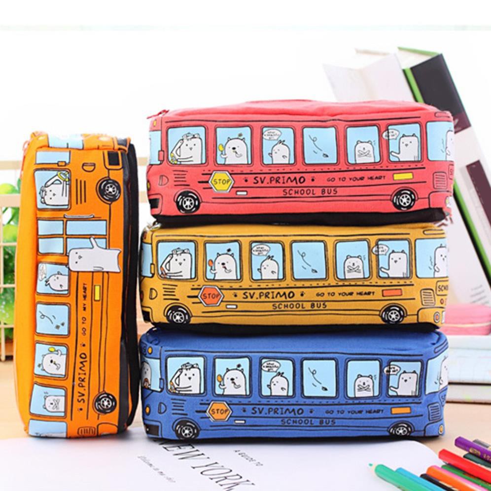 Túi đựng bút bằng vải canvas kiểu dáng xe bus xinh xắn - Hộp bút xe Bus Họa tiết dễ thương