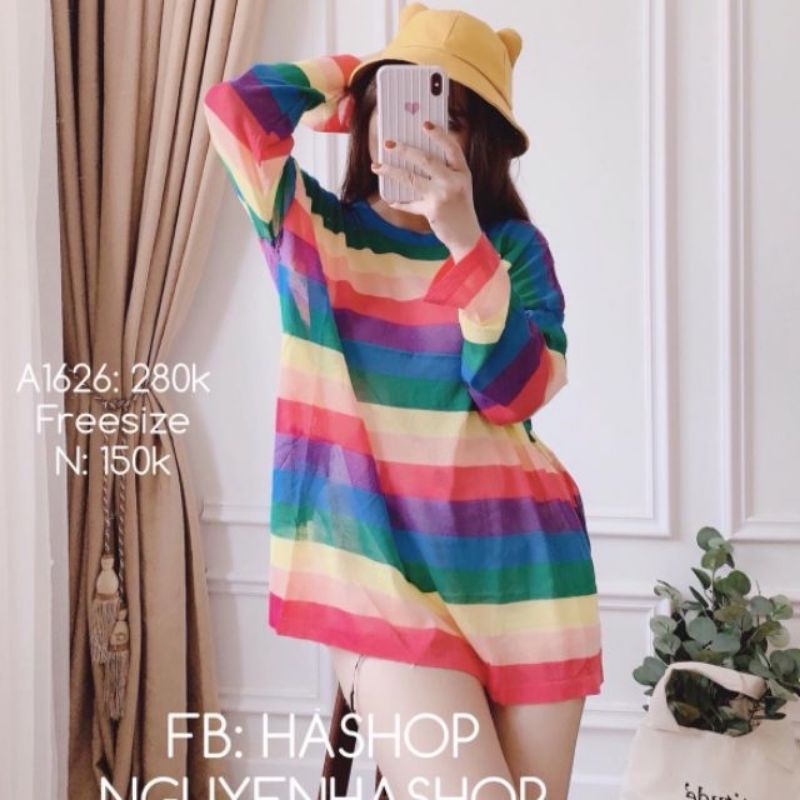 Áo len mỏng cầu vòng hàng QC