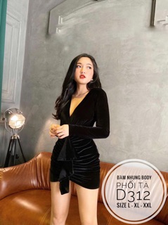 Bigsize Đầm nhung body phối tà D312