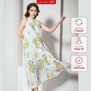 Đầm maxi sát nách họa tiết lụa cổ yếm nữ LEIKA