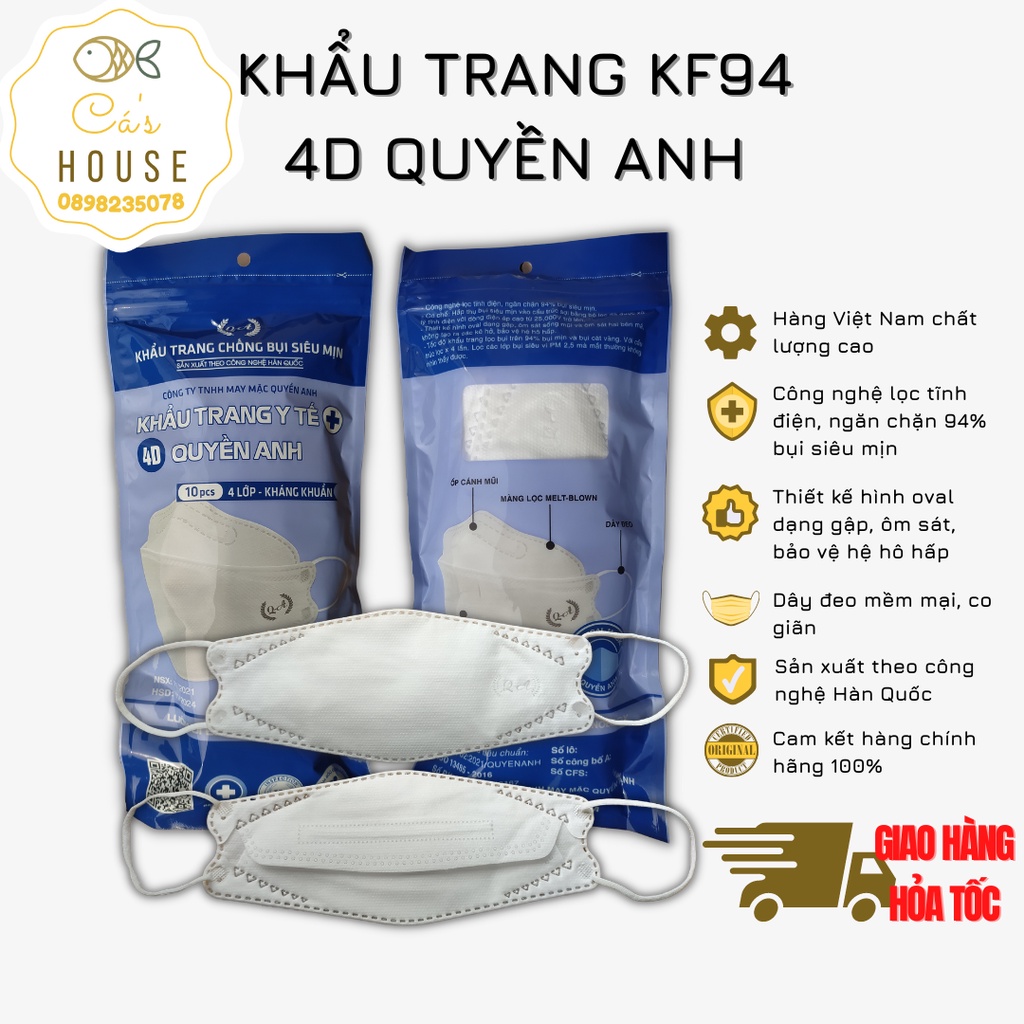 Khẩu Trang KF94 4D Quyền Anh Công Nghệ Hàn Quốc 4 Lớp Kháng Khuẩn Chống Bụi Siêu Mịn Dễ Hít Thở