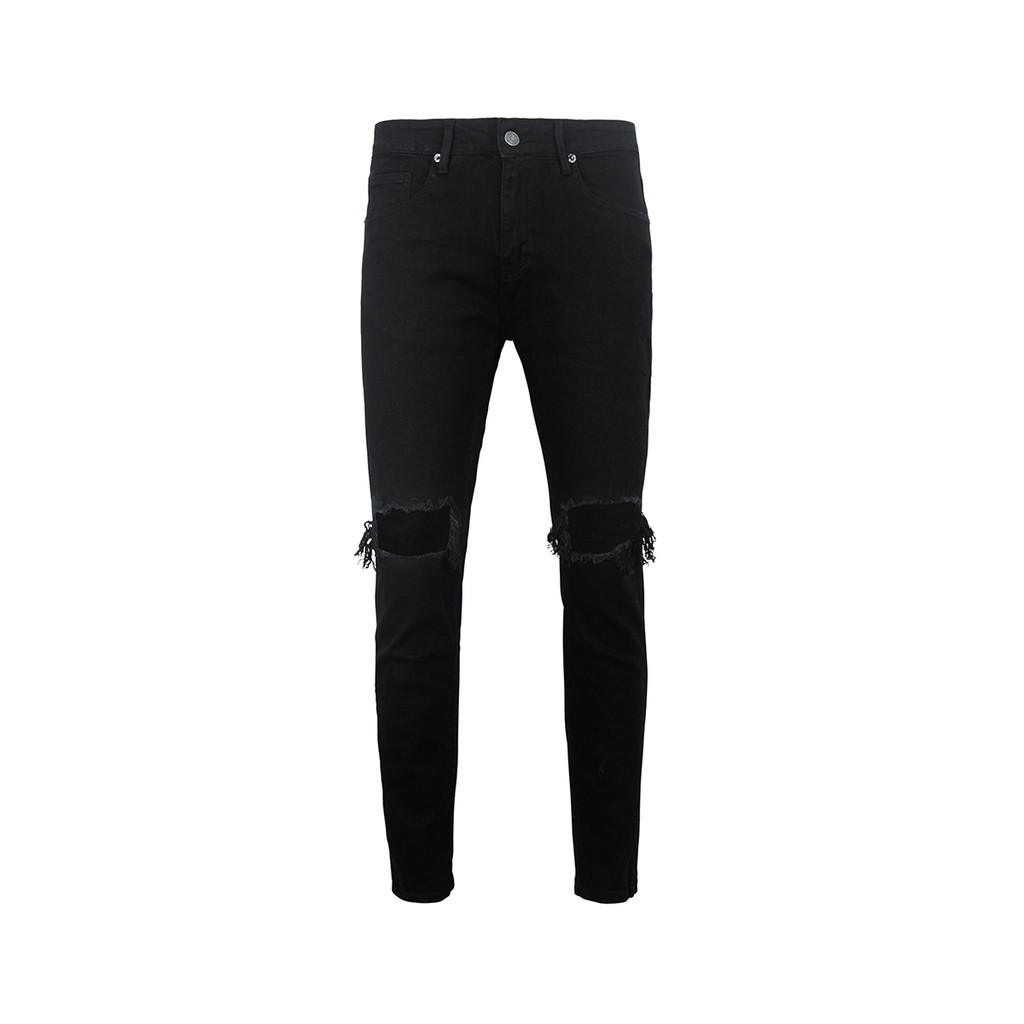 Quần Skinny Jeans Nam-Màu Đen-Kiểu Rách Gối Lớn-Chất Liệu Cotton Co Giãn-Ống Đứng Dáng-Ống Ôm Chân Chuẩn Skinny | BigBuy360 - bigbuy360.vn