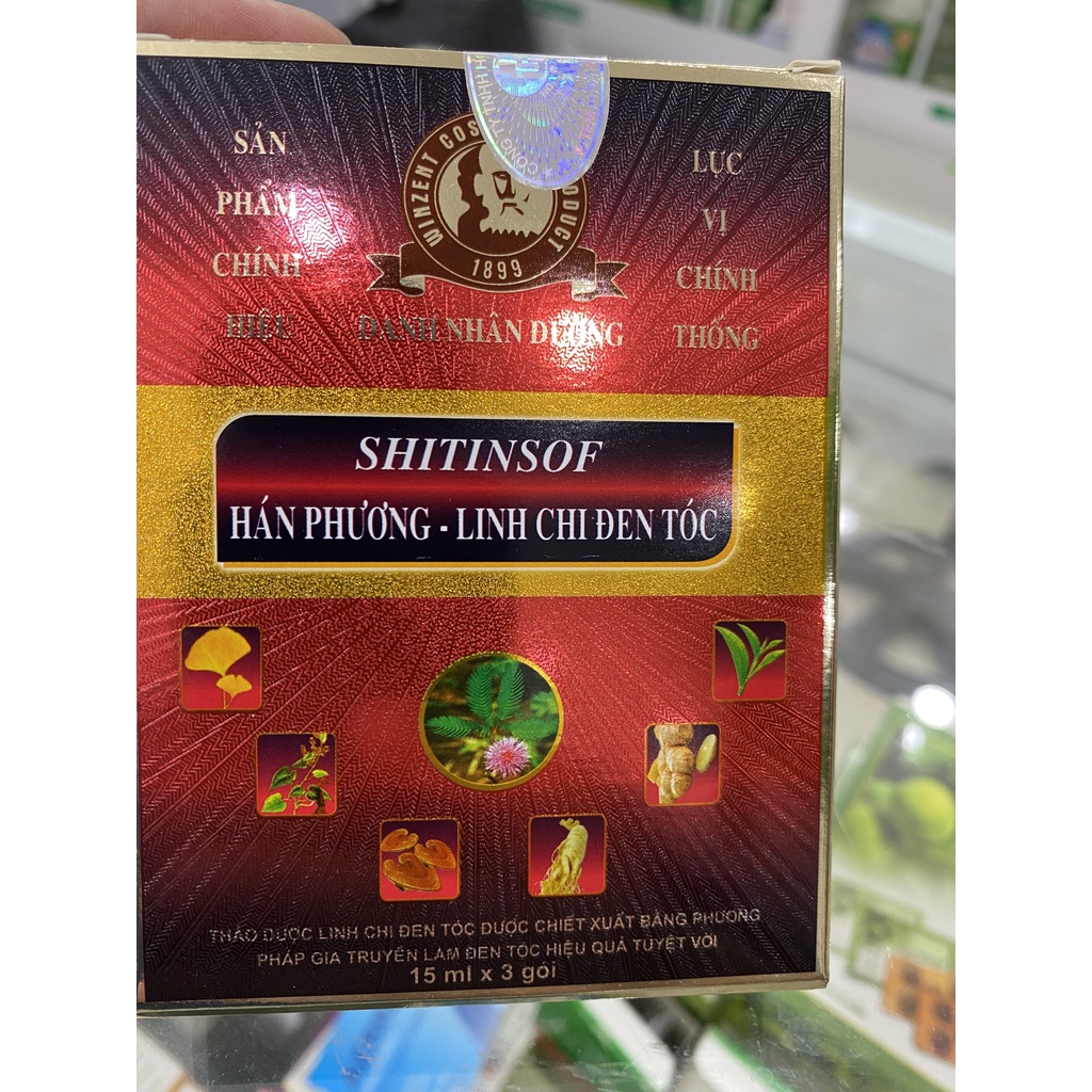 Dầu gội nhuộm đen, nâu tóc thảo dược Shitinsof Hán Phương hộp 3 gói - An toàn, không hại da đầu