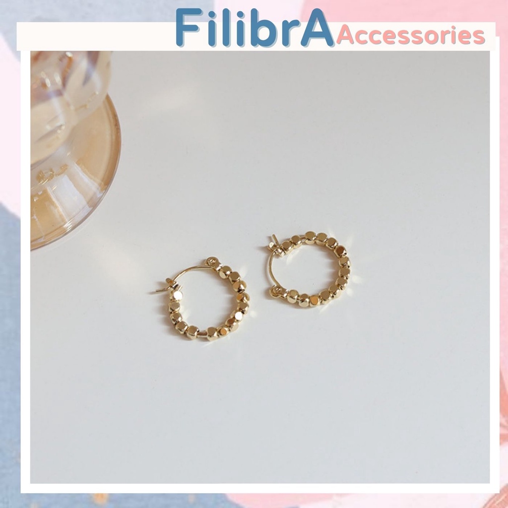 Khuyên tai nữ tròn mặt hạt mini cá tính S925, bông tai phong cách phụ kiện nữ Filibra - BT011