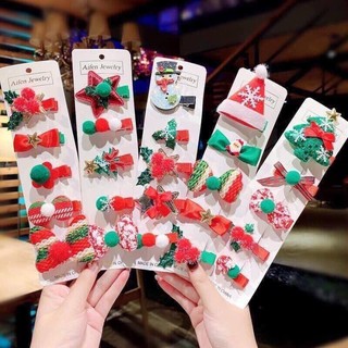 Kẹp tóc phụ kiện cho bé gái ngày hội Noel - Set 5 kẹp tóc hàng đẹp noel 2020