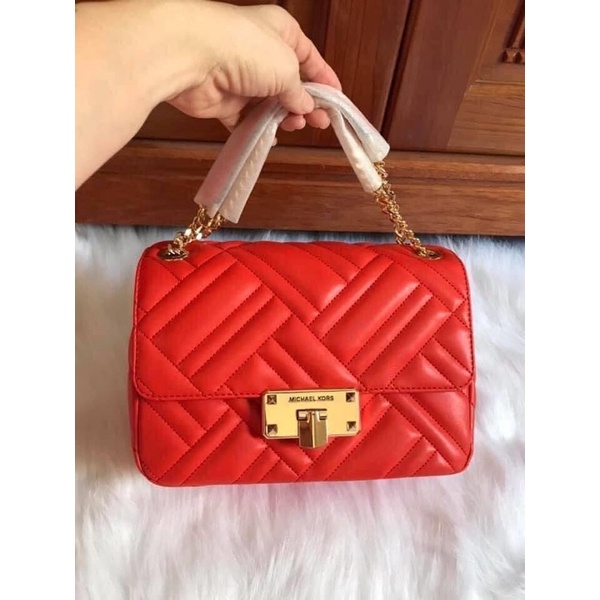 TNS-Túi đeo vai da thật cao cấp chần kiểu thời trang Peyton shoulder bag-màu đỏ sang trọng