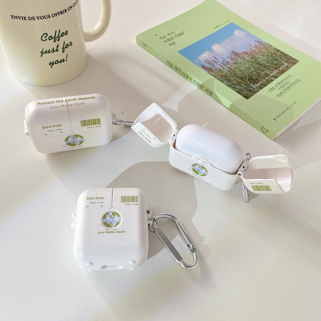 Vỏ Bảo Vệ Hộp Sạc Tai Nghe Bluetooth Airpods 1 2 pro 3 2021 gen3 Bằng PC Cứng Họa Tiết Trái Đất Sáng Tạo Kèm Móc Treo