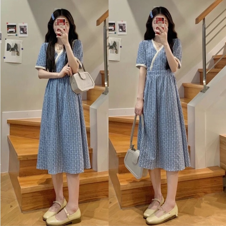 Đầm Xanh Sữa Họa Tiết Thêu Tay Nữ Tính Thích Hợp Cho Mùa Thu Đông