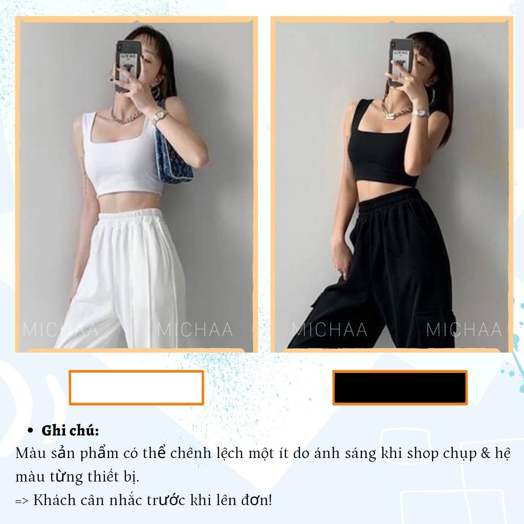 Áo Croptop Ba Lỗ Sát Nách Cổ Vuông Nữ Thun Gân Kiểu 2 Dây Bản To - MICHAA