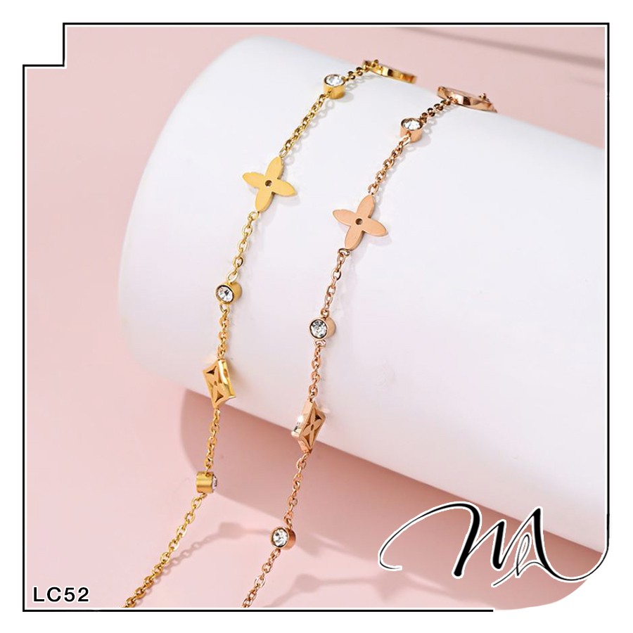 Lắc chân nữ Titan hoa 4 cánh rỗng vuông tròn xen kẽ đá xinh xắn - Măng’s House LC52