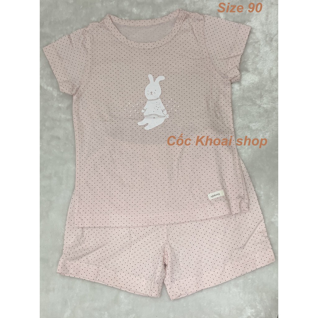 (Sz 100, 3 tuổi) Bộ tay ngắn Agabang hồng chấm bi cotton giấy xuất Hàn