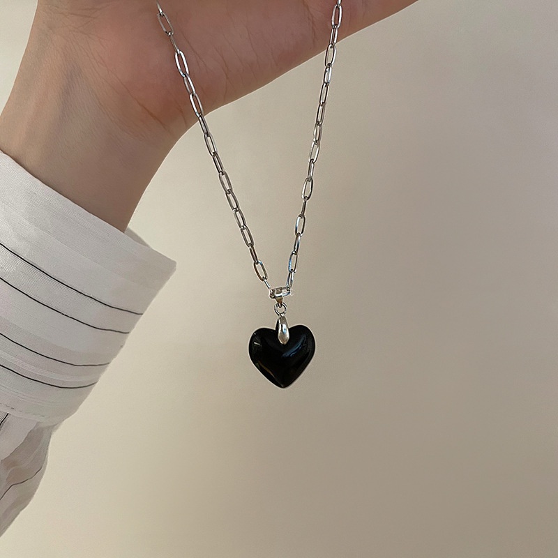 Dây chuyền 19A1245 phối mặt trái tim họa tiết sọc ngựa vằn đơn giản thời trang phong cách Hàn Quốc