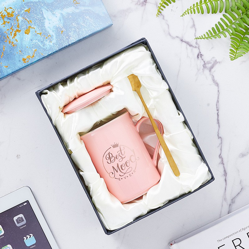 Ly cốc sứ có nắp BEST MOOD viền vàng cực đẹp