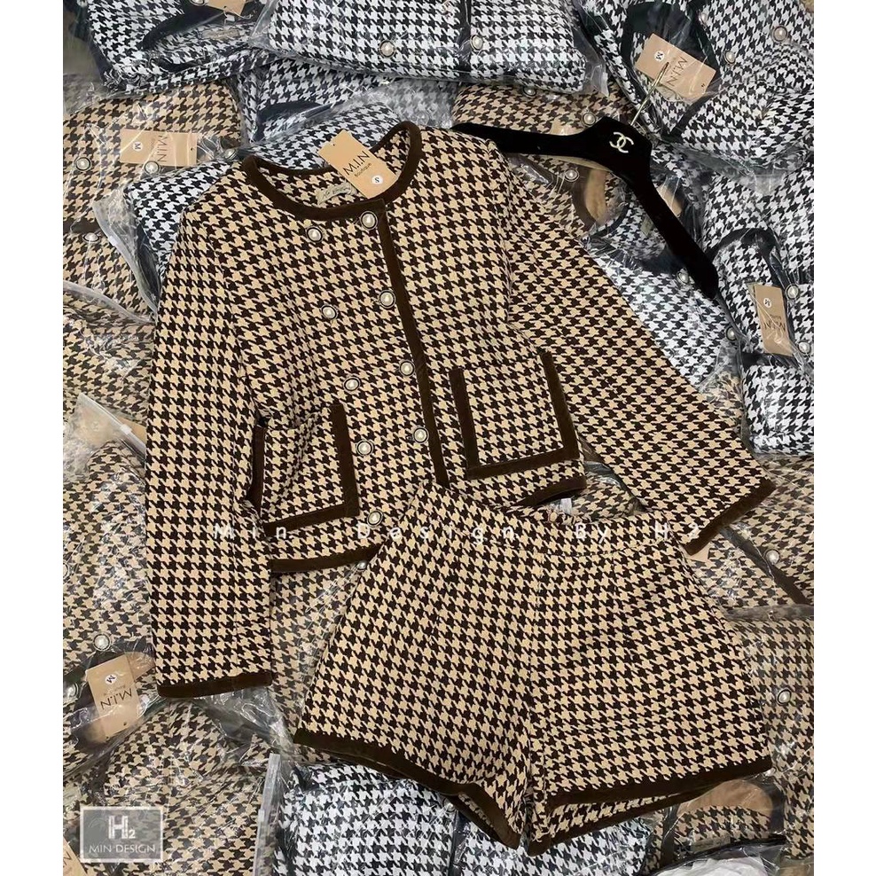 Set váy dạ tweed nữ,set váy dạ nữ zíc zác KIM016