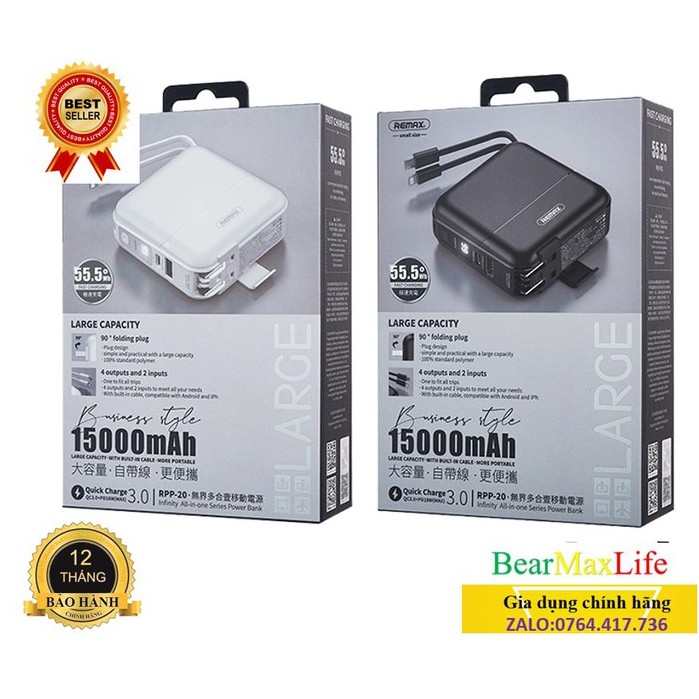 Remax RPP 20 Pin sạc dự phòng remax rpp 20 dung lượng 15000mAh- Cốc sạc kiêm pin dự phòng RPP20 sạc nhanh 18WQC3.0 PD3.0