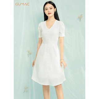 Đầm tay phồng đính nút GUMAC MS06992_TRANG