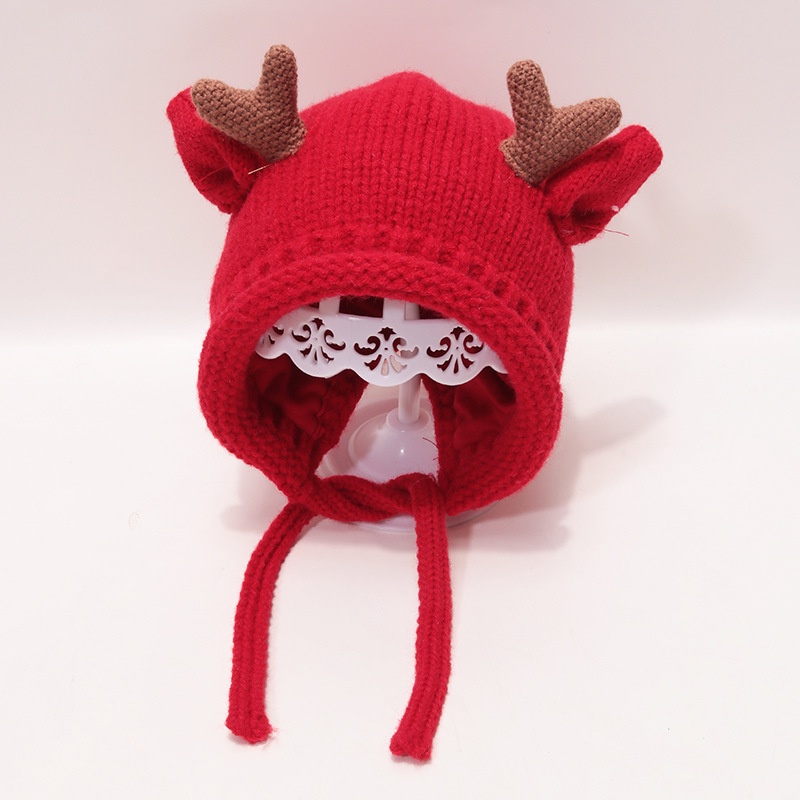 Mũ len tuần lộc 2 lớp cho bé trai và bé gái