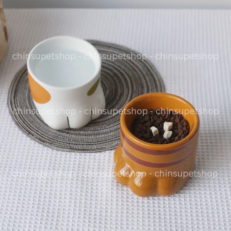 Bát Ăn Chống Gù Dành Cho Chó Mèo hình Chân Mèo Dễ Thương - Bát Ăn Dành Cho Thú Cưng Chất Liệu Gốm Sứ [VIDEO - ẢNH THẬT]