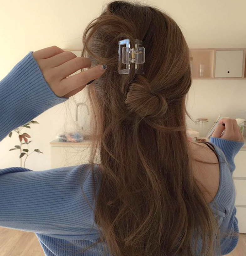 Kẹp Tóc Nhựa Acrylic Màu Trơn Phong Cách Hàn Quốc Dành Cho Nữ