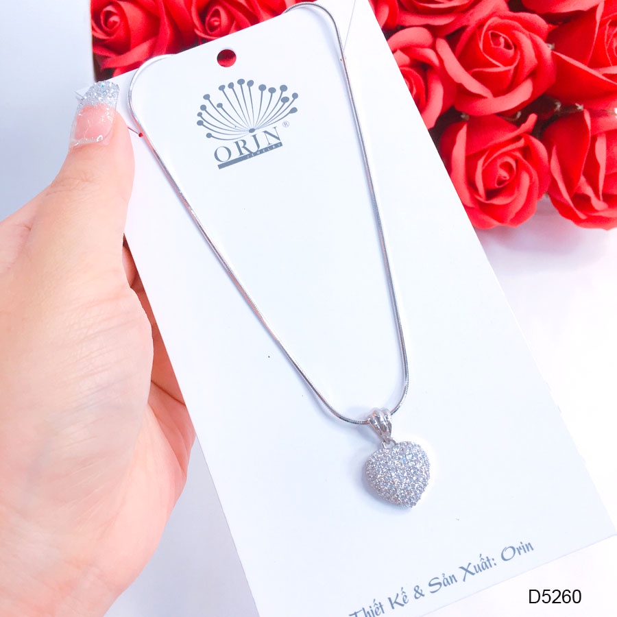 Dây chuyền bạc nữ, dây mì trơn mặt trái tim đính đá cao cấp Orin D5260