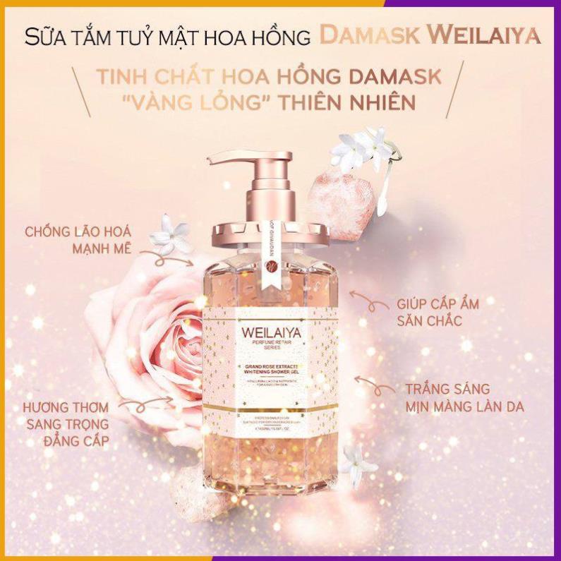 Combo 2 Chai Sữa Tắm Trắng Da Cánh Hoa Hồng Damask Weilaiya - Lưu Hương Thơm Lâu - Tặng Bông Tắm Sakura | BigBuy360 - bigbuy360.vn