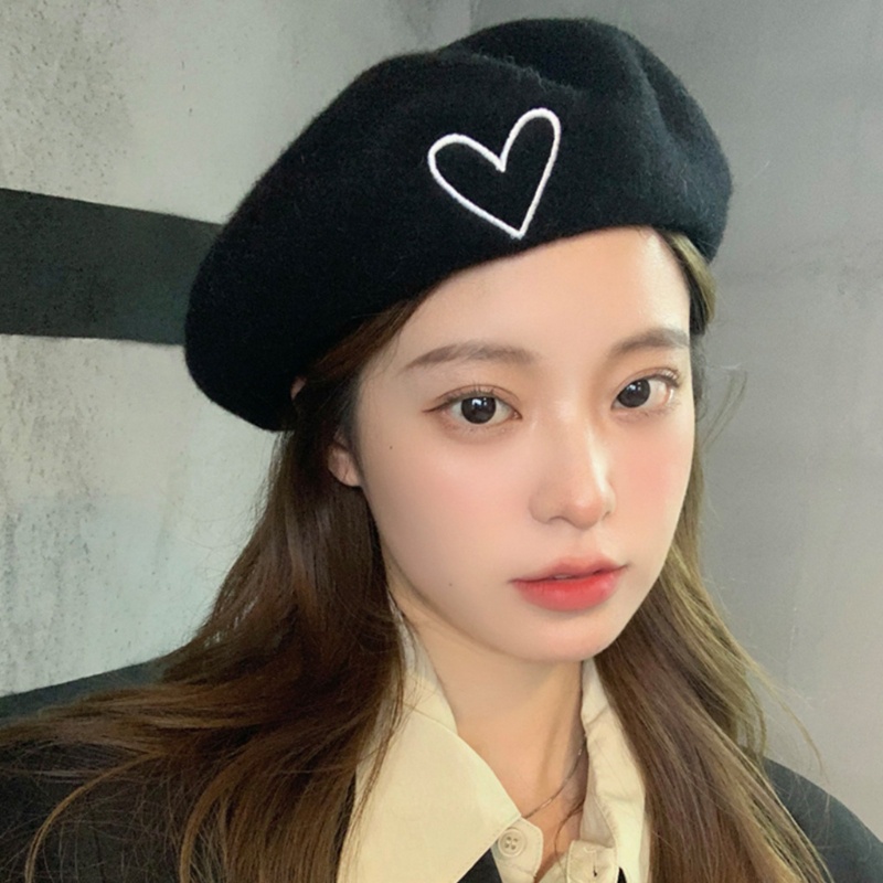 Mũ Beret Thêu Hình Trái Tim Phong Cách Thanh Lịch Dành Cho Nữ