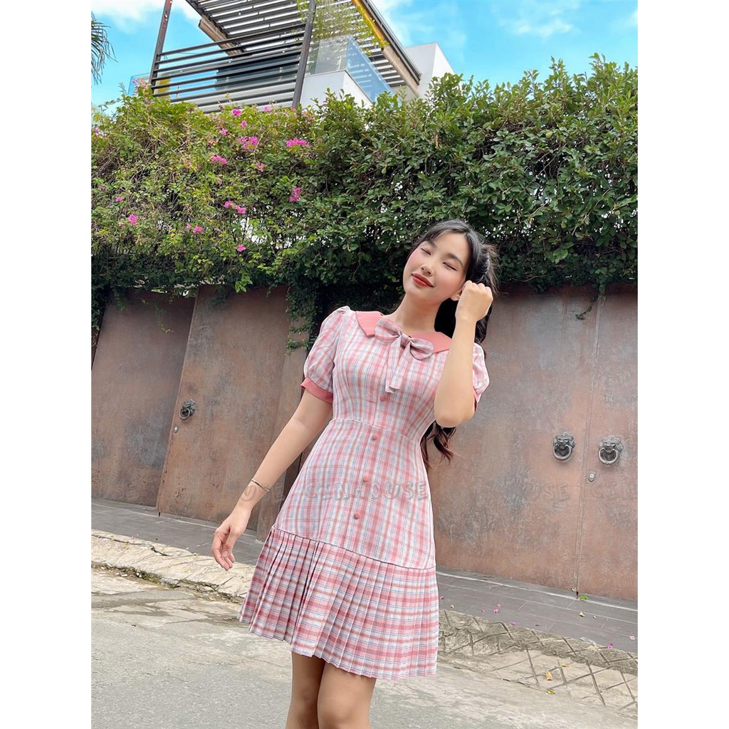 Đầm Caro Natra 0602 cổ sen trẻ trung CIN HOUSE