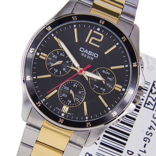 Đồng hồ nam Casio MTP-1374SG-1AVDF Mặt Đen 6 Kim Vàng - Dây Kim Loại Cao Cấp