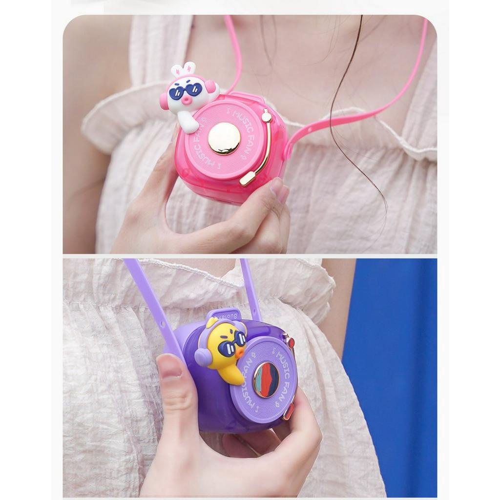 Quạt mini đeo cổ dễ thương hình DJ kute, không cánh, tiện lợi pin 1000 maH, dây có thể tháo rời
