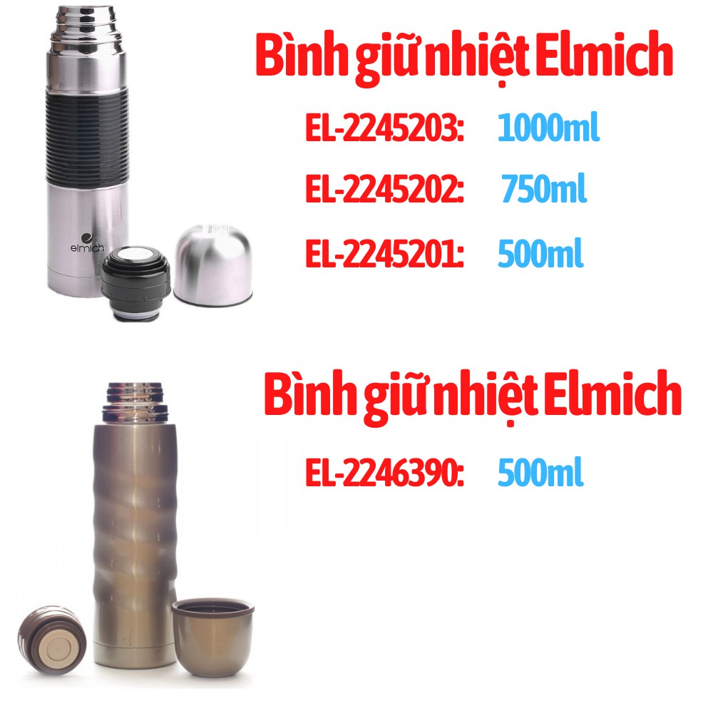Bình giữ nhiệt hiệu quả inox 304 thiết kế 3 lớp Elmich chính hãng 500ml, 750ml, 800ml, 1000ml, 1200ml - MOMO