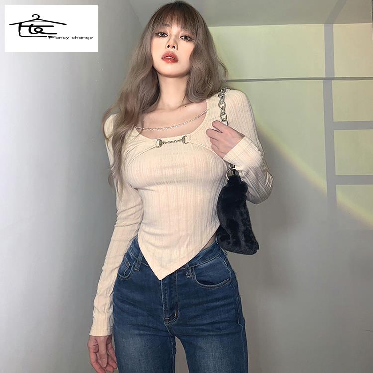 Áo Thun Tay Dài Giả Hai Lớp Màu Sắc Ngọt Ngào Thời Trang Xuân Hè Cho Nữ