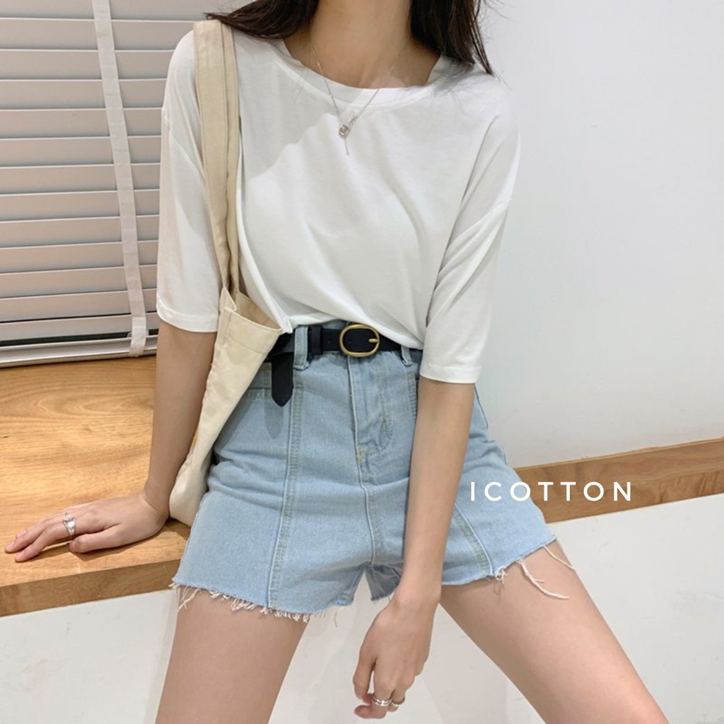 Áo thun form rộng tay lỡ ❤ICOTTON❤️ áo phông trơn trắng đen ghi 100% cotton cao cấp, kiểu dáng oversize, basic