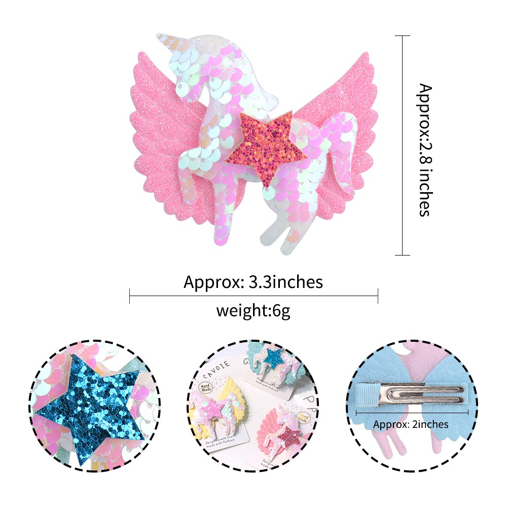 Kẹp tóc KIDSBOWS hình kỳ lân có cánh đính kim sa lấp lánh cho bé gái