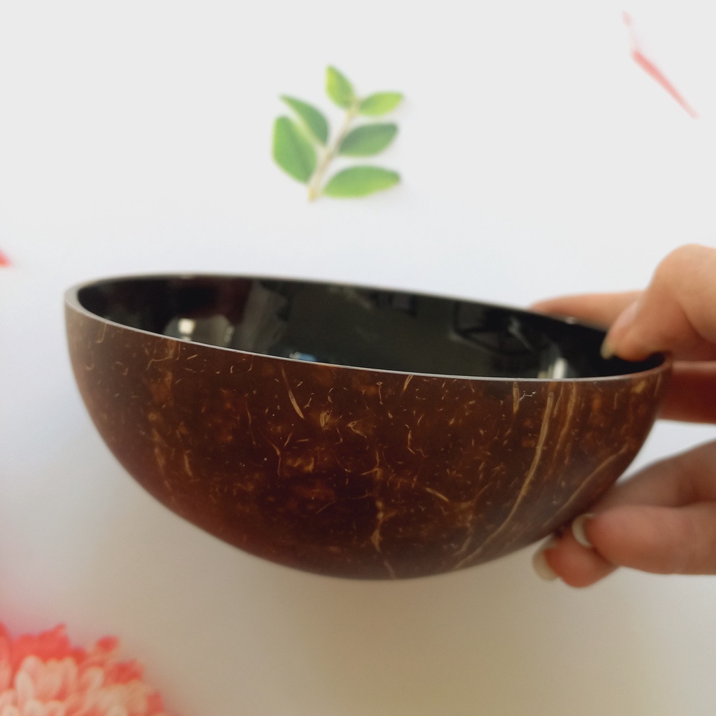 Bát Gáo Dừa Sơn Mài Nghệ Thuật Hình Hoa Ly Thanh Nhã, Bát Dừa Ăn Salad, Smoothie, Đồ Tráng Miệng, Decor Của Vitrapro