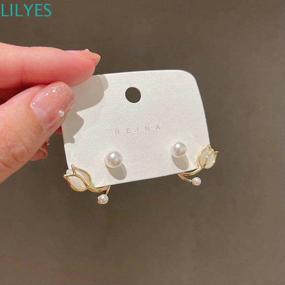 Bông Tai Hình Hoa Tulip Đính Đá Opal Đơn Giản Sang Trọng Cho Nữ