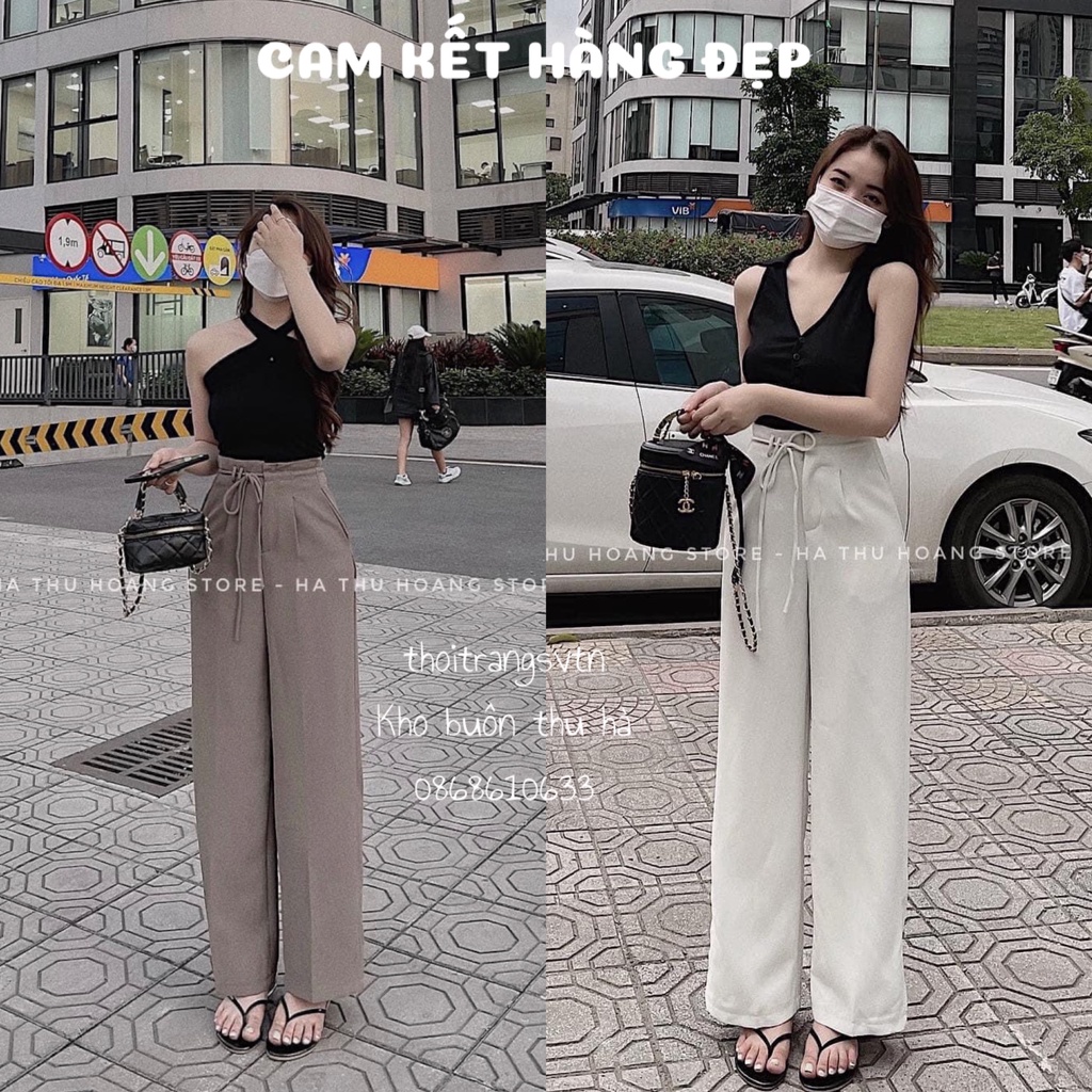 Quần ống rộng nữ thắt dây chất ruby cao cấp. Quần ống rộng nữ đai dây nơ cách điệu /hà ruby thái nguyên T1