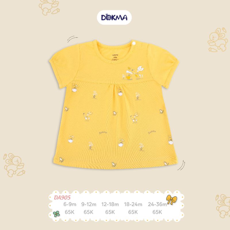 (6-&gt;36 tháng) Áo cộc tay cài vai bé gái Dokma, chất cotton hữu cơ mềm mát, thoáng khí (DA905)