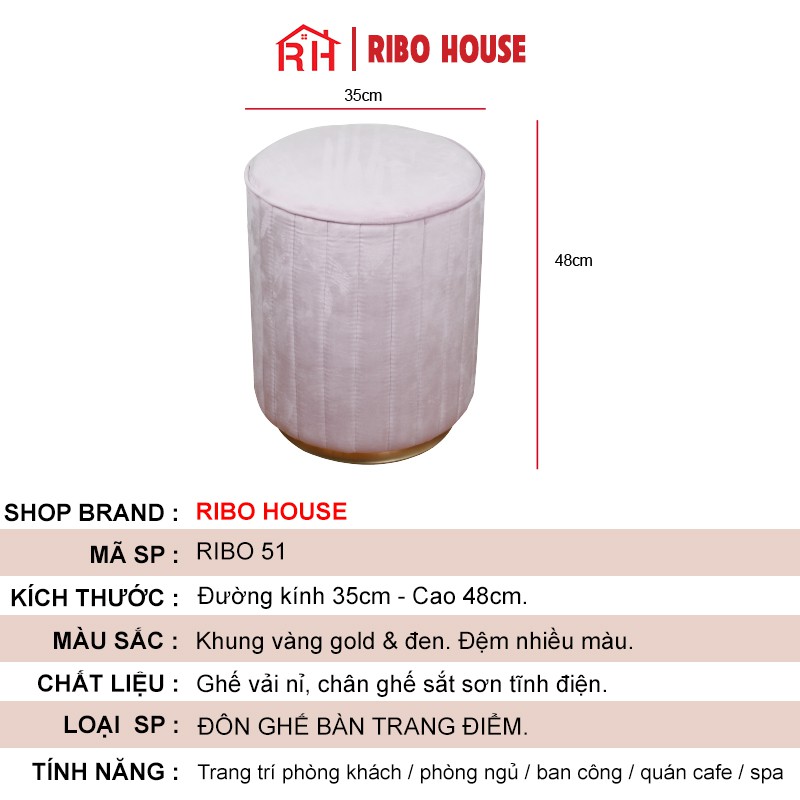 Đôn ghế bàn trang điểm RIBO HOUSE chân sắt sơn tĩnh điện, đôn ghế trang trí phòng ngủ phòng ngủ nails spa cà phê RIBO51