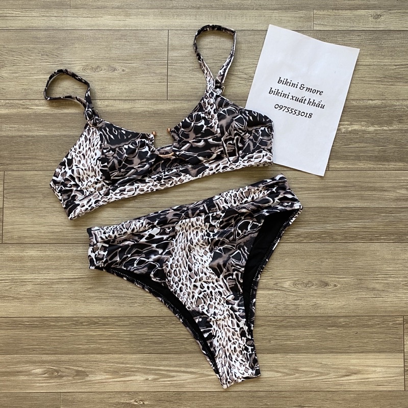 [BKN409] &lt;ÂU&gt; SET BIKINI KHUY NGỰC 5 MÀU (CẠP CAO) [XANH BEO/CAM/HỒNG/XANH MINT/ĐEN LOANG]