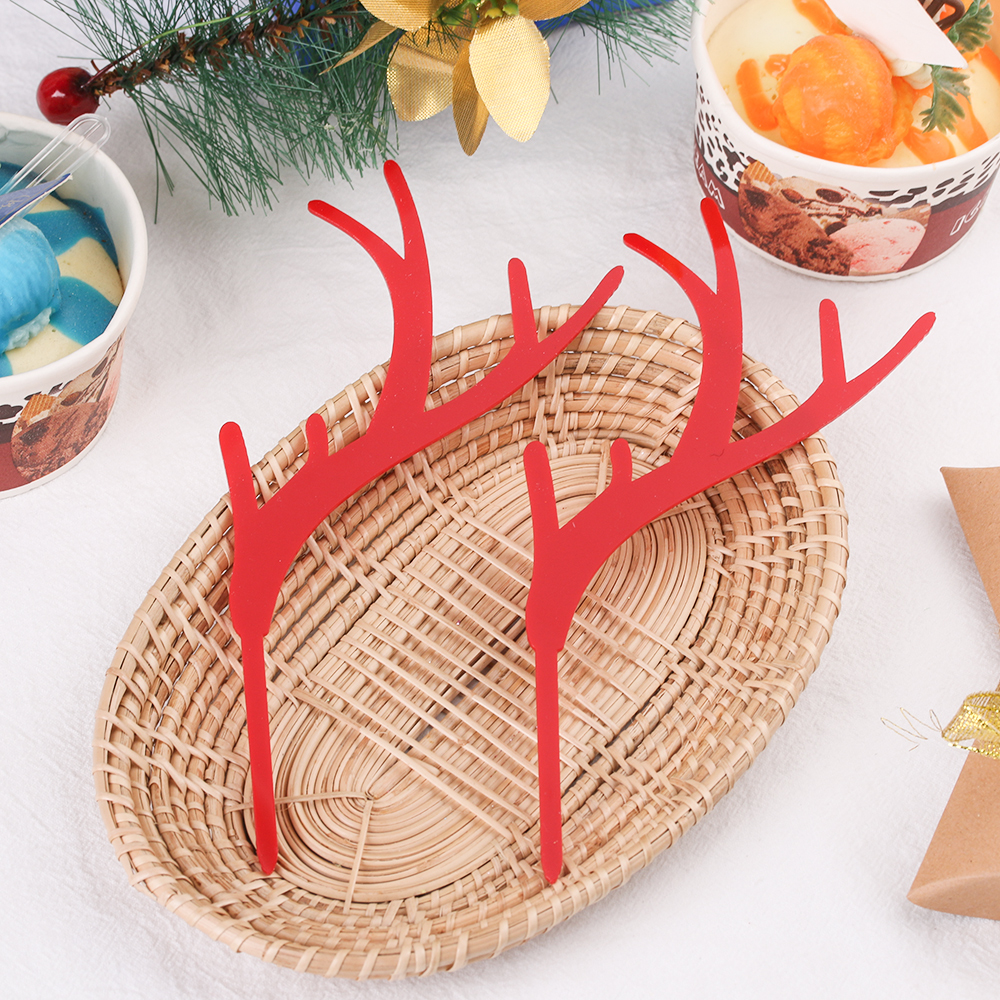 Que Cắm Trang Trí Bánh Kem Hình Sừng Hươu Bằng Acrylic Màu Vàng / Bạc / Đỏ Phong Cách Giáng Sinh Mới 2019