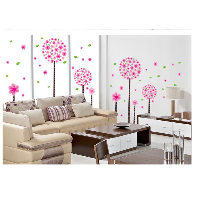 Decal dán tường nhiều  cây hoa màu hồng  mới