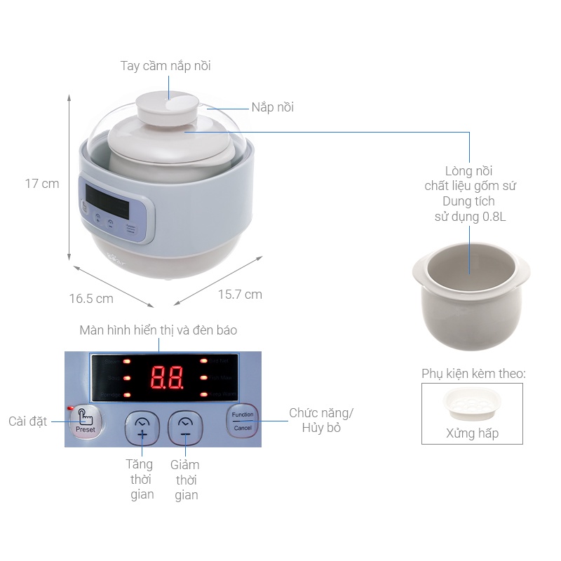 Nồi Nấu Chậm Đa Năng 4in1 Bear DDZ-A08G2 - Chính Hãng - Bảo Hành 18 Tháng. Nồi Nấu Chậm Bear.