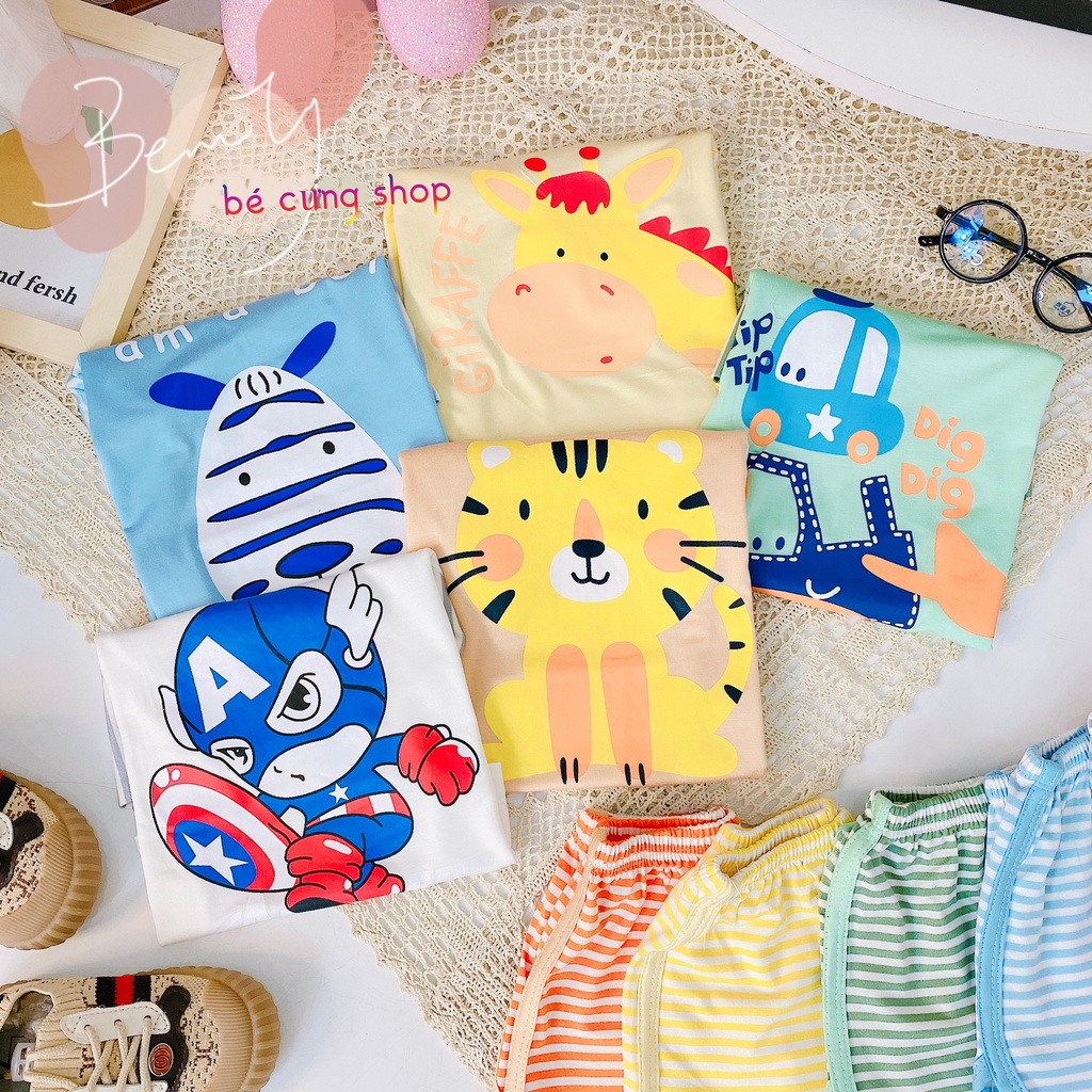 Bộ đồ cộc tay MINKY MOM họa tiết đáng yêu cho bé trai bé gái từ 8- 22kg