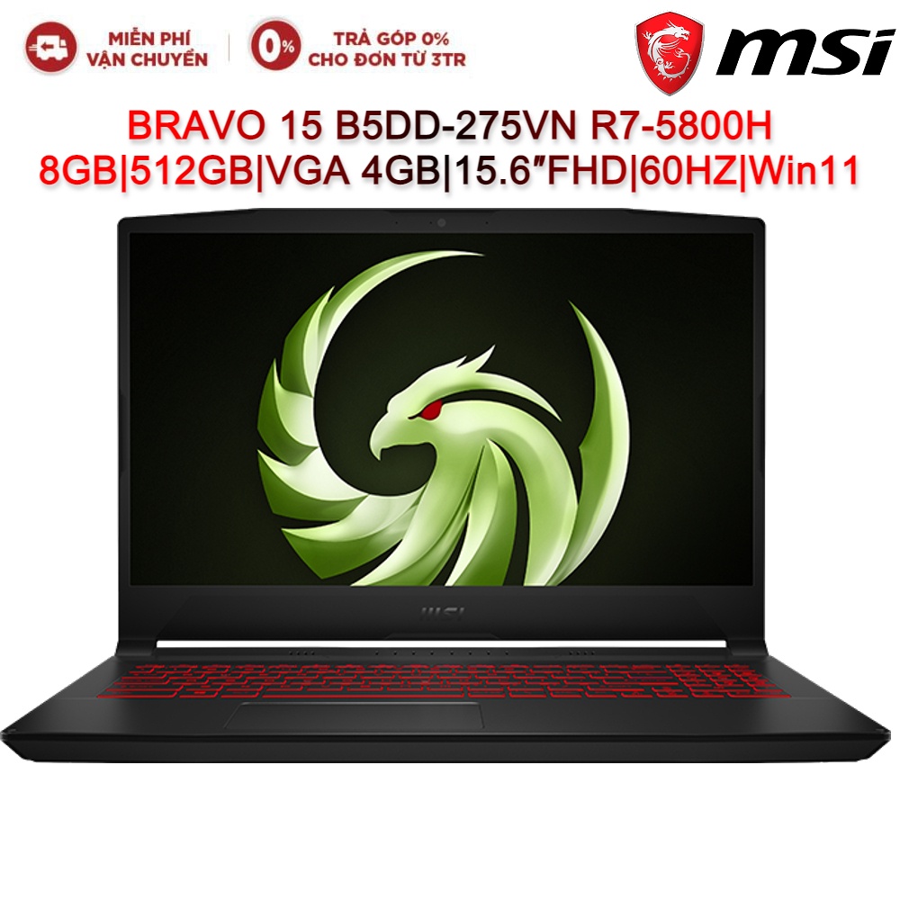 Laptop MSI BRAVO 15 B5DD-275VN R7-5800H| 8GB| 512GB| VGA 4GB| 15.6″FHD| 60HZ| Win11