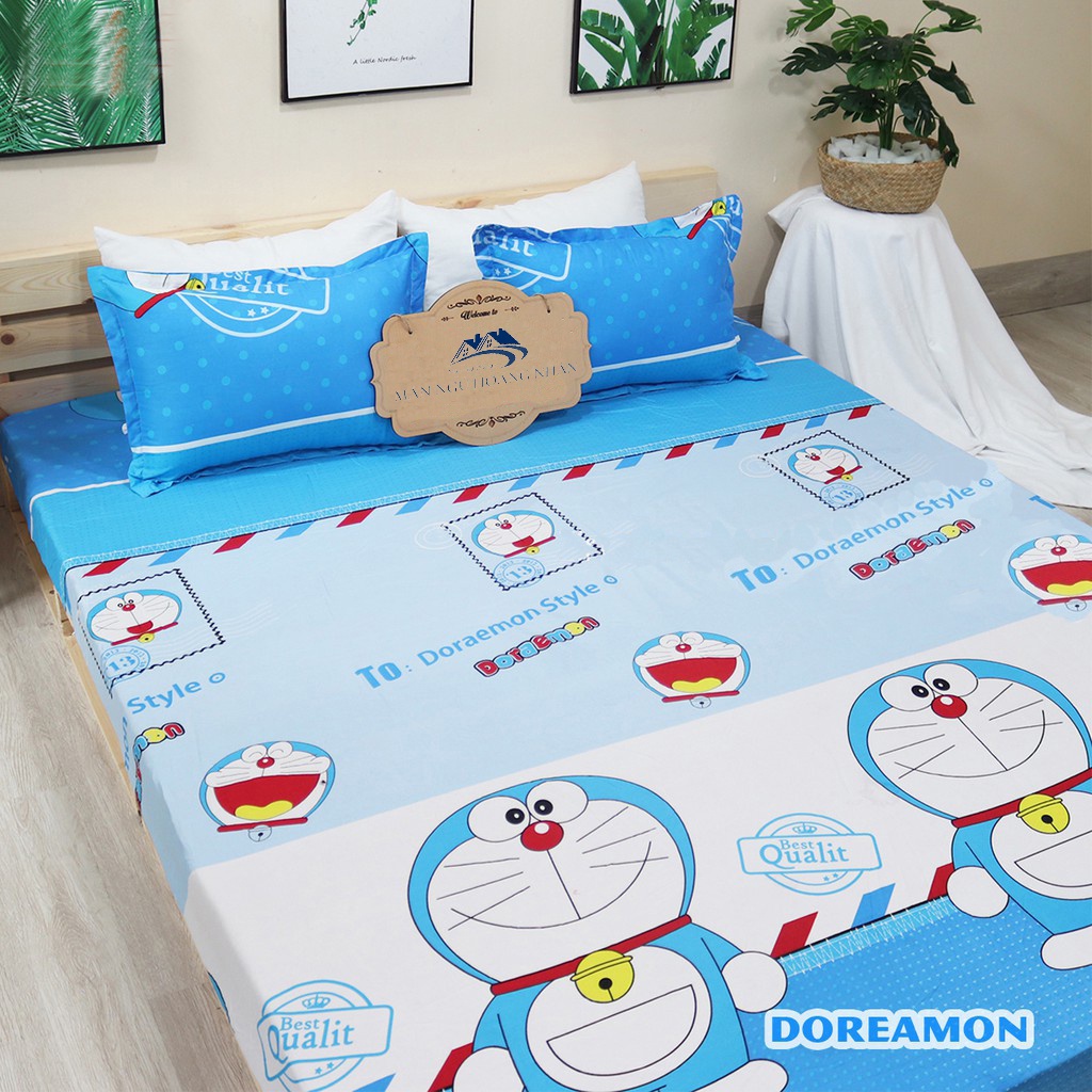Bộ ga gối m6/m8 drap giường poly, ga trải giường + 2 vỏ gối nằm đơn giản doremon Bedding