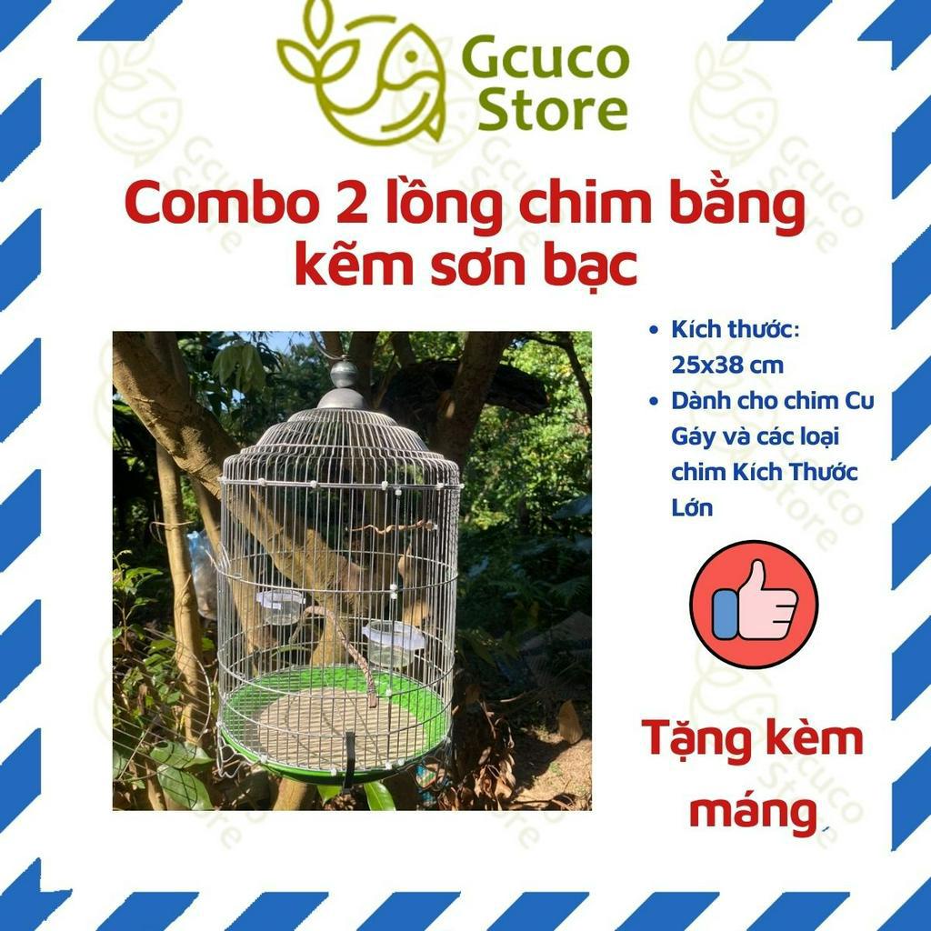 Combo 2 Lồng chim khuyên, hút mật bằng kẽm sơn bạc, lồng sắt xi dk 25x38cm (tặng kèm máng)